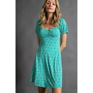 Superbloom Sweetheart Floral Rib Knit Dress in Turquoise